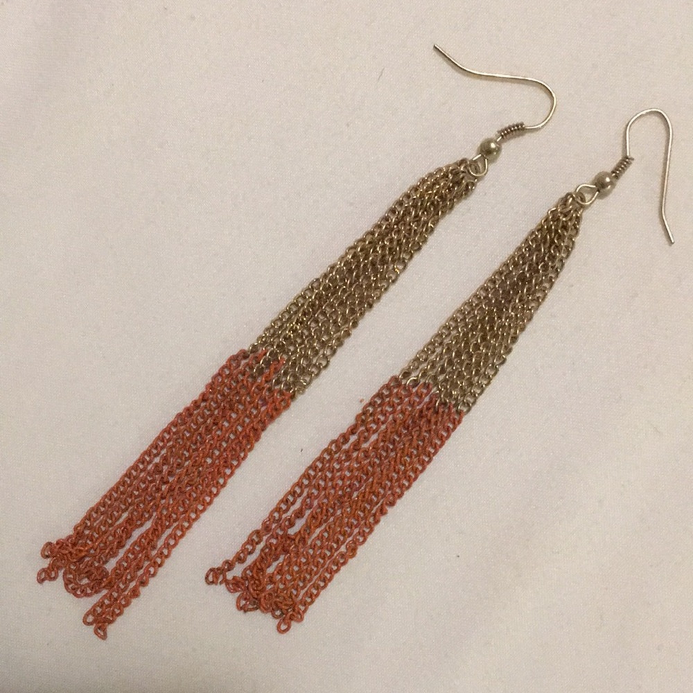 Burnt orange/gold chain earrings